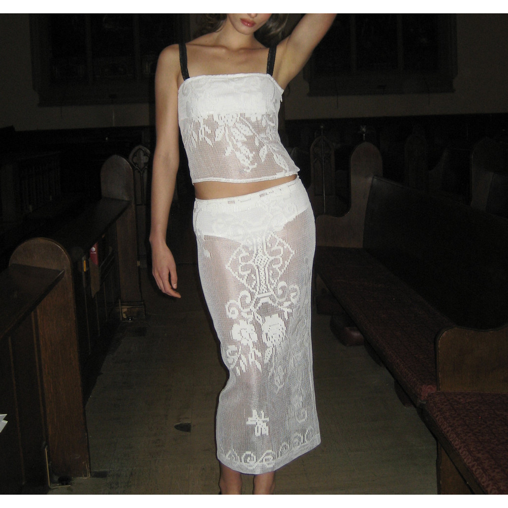 With Jean White Lace Skirt